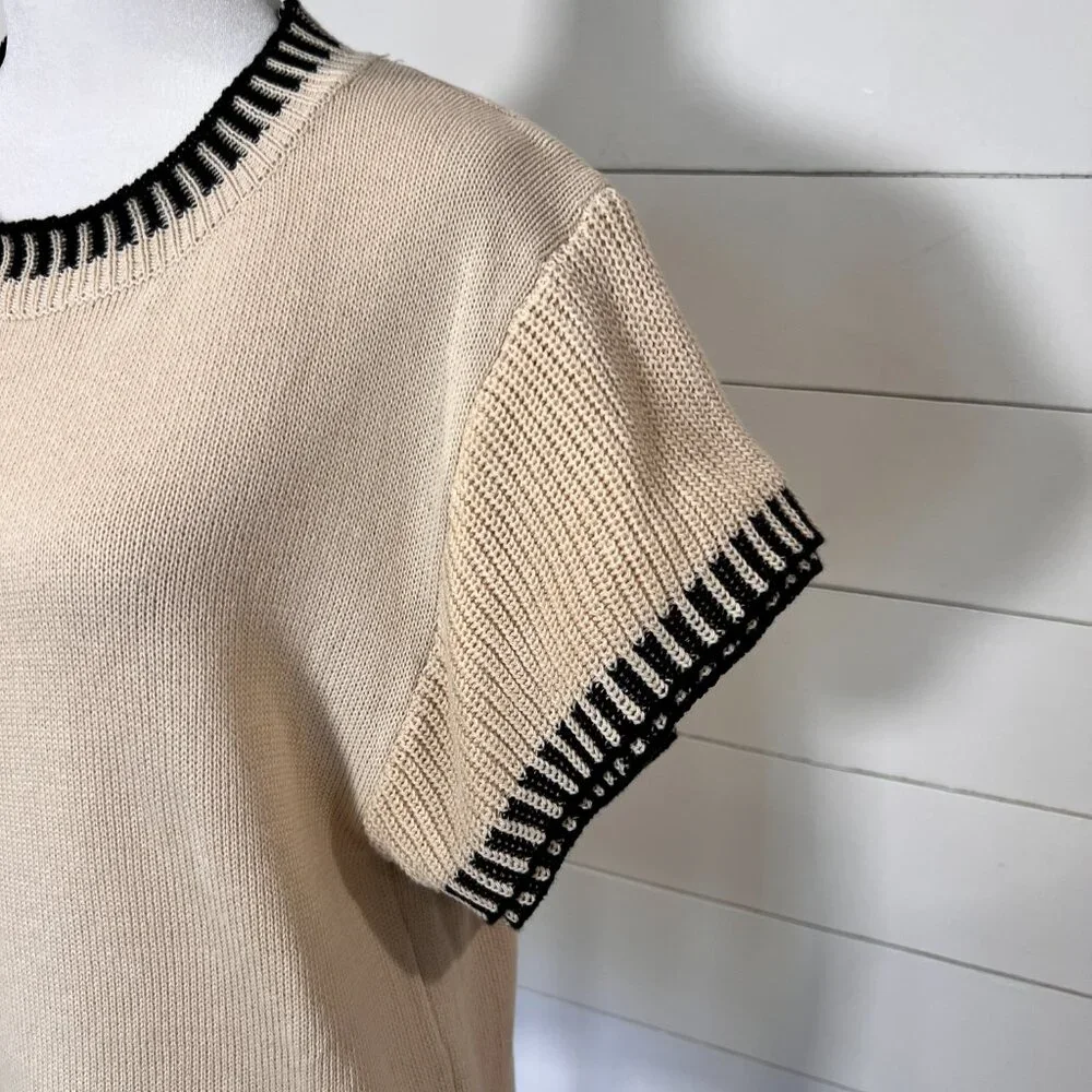 Miss Sparkling Cream and Black Short Sleeve Sweater Size XL - Picture 4 of 8